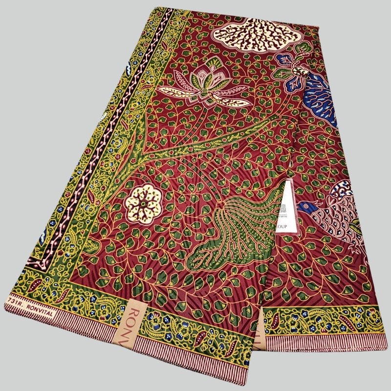 Sewing Batik - قماش باتيك أفريقي أحمر مطبوع بأوراق